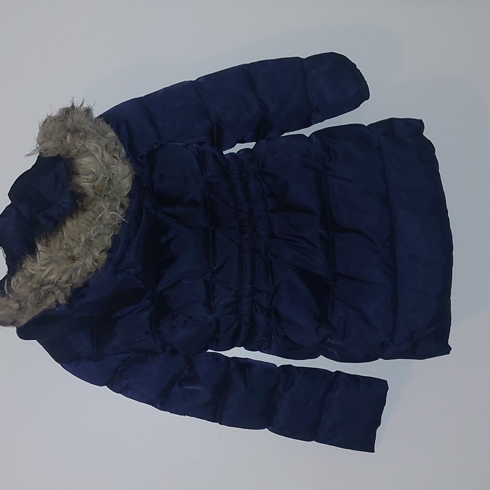 Gap Kids Navy Down Puffer Coat with Faux Fur Hood Size S - Picture 10 of 12